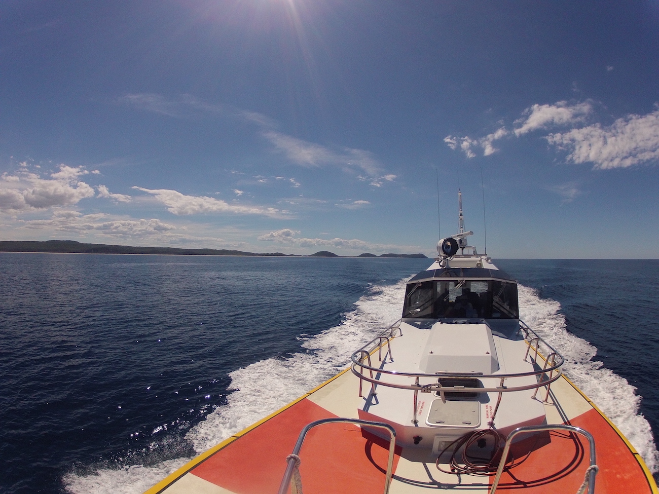 Pilot boat rounding Double Island Point, QLD during vessel delivery to Brisbane, QLD, Australia. 