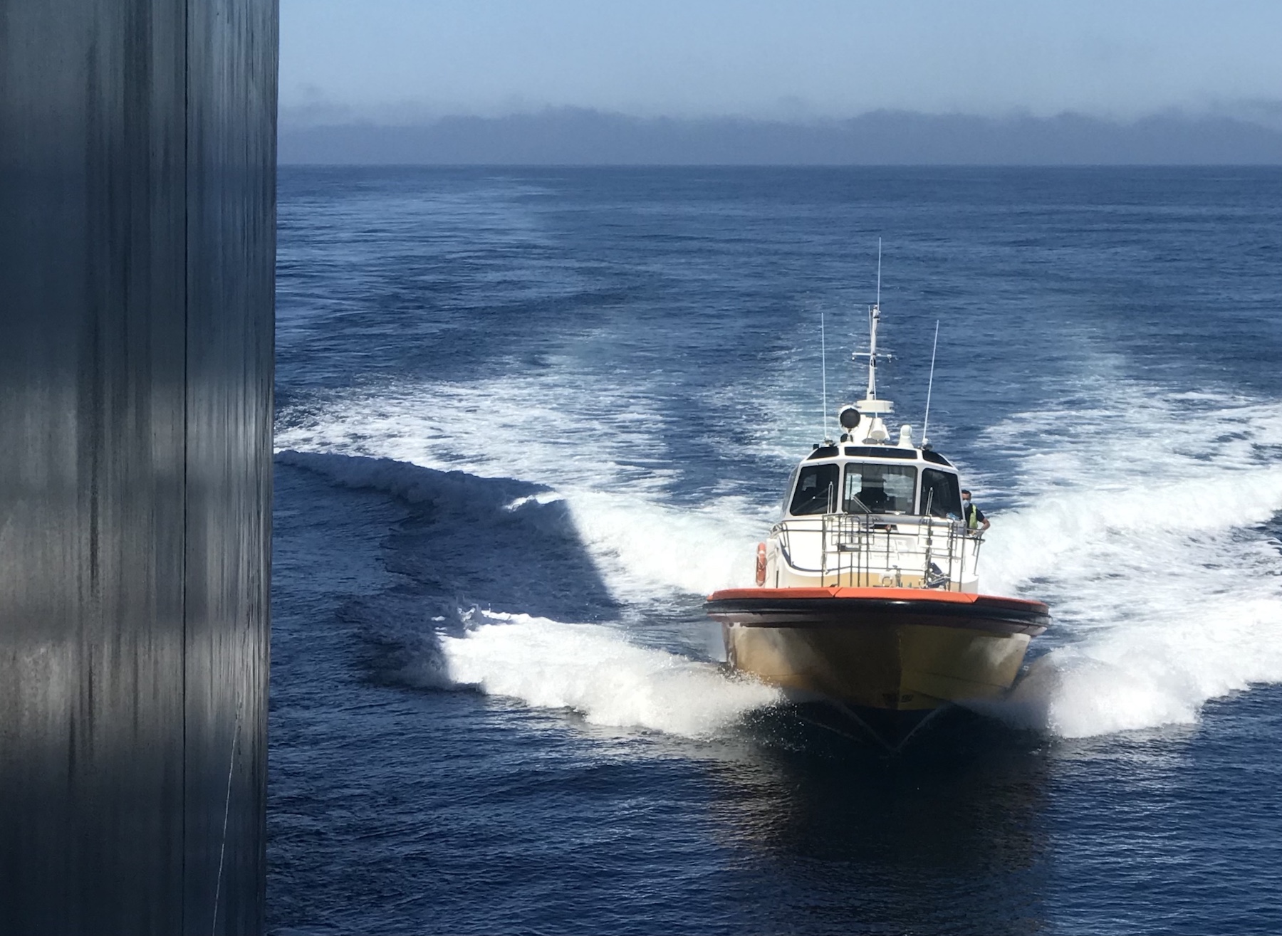 Pilot boat underway during an offshore yacht delivery