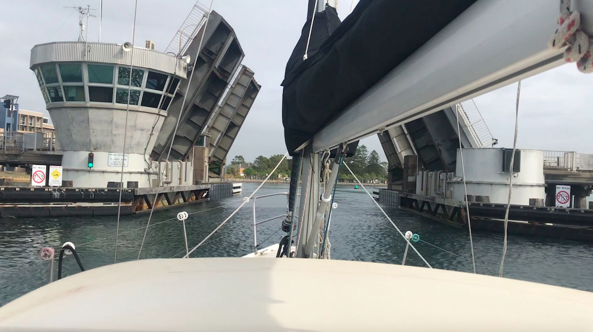 Yacht transiting Swansea bridge after a yacht delivery from Gold Coast, QLD to Lake Macquarie, NSW, Australia. 