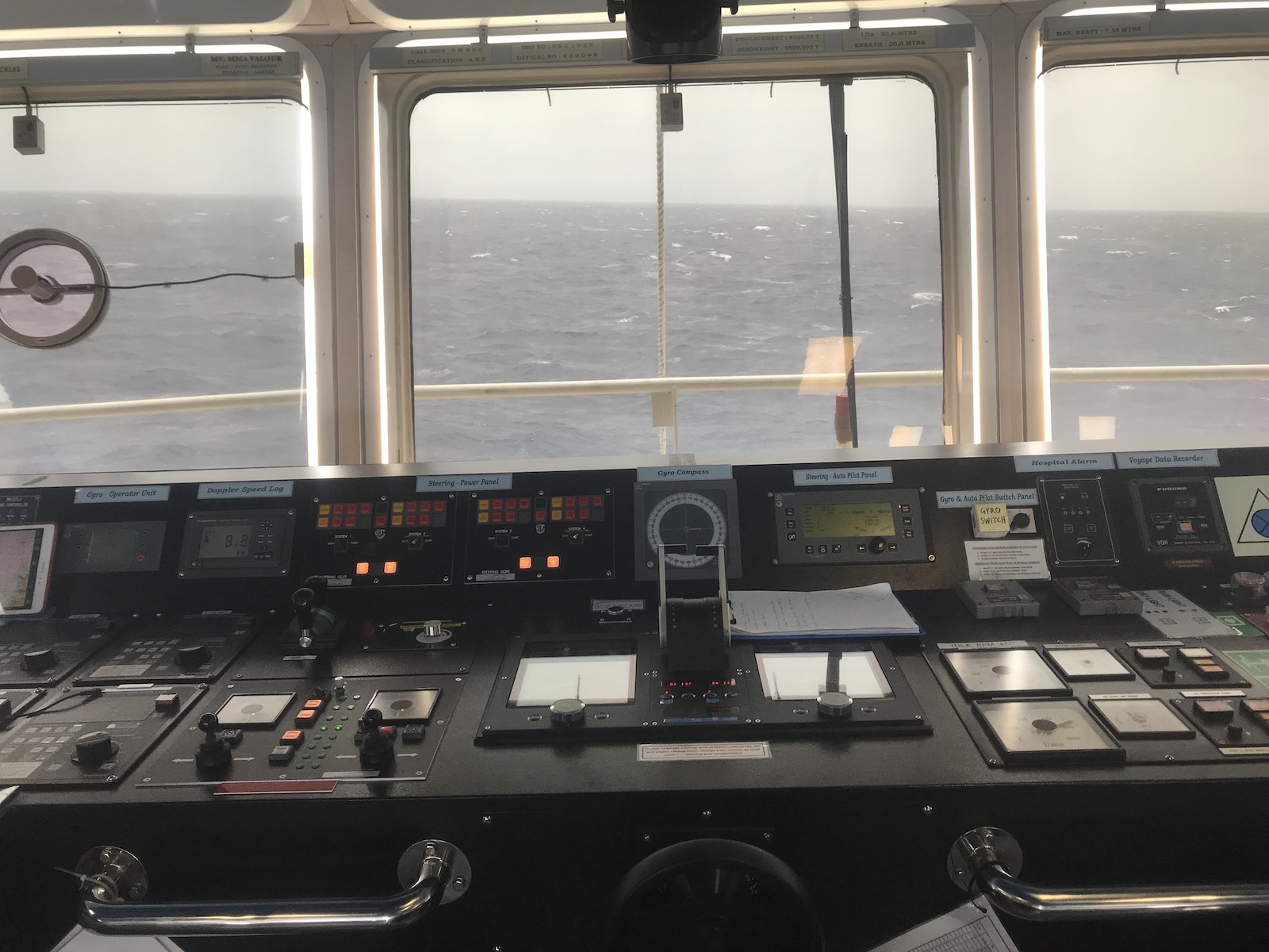 View from a ships bridge in heavy weather